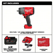 Milwaukee 2967-22 High Torque Impact Wrench Kit 1/2 in Drive Size, 1,100 ft-lb Fastening Torque, 1,500 ft-lb Breakaway Torque, Brushless