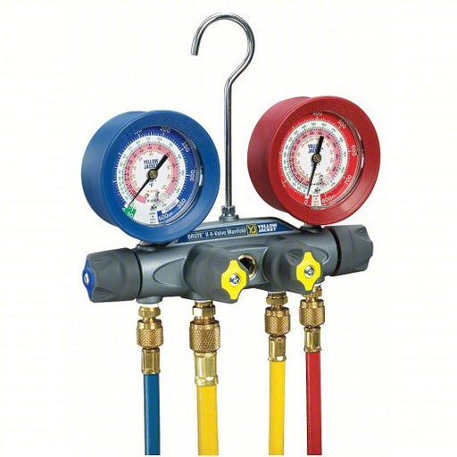 Yellow Jacket 46013 Mechanical Manifold Gauge Set, 4 Valves, 4 Hoses - Redwood.KV29AU20