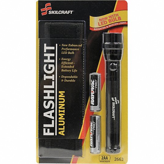 Ability One 6230-01-513-2663 Handheld Flashlight: Xenon, 3 hr Run Time, AA Battery - Redwood.