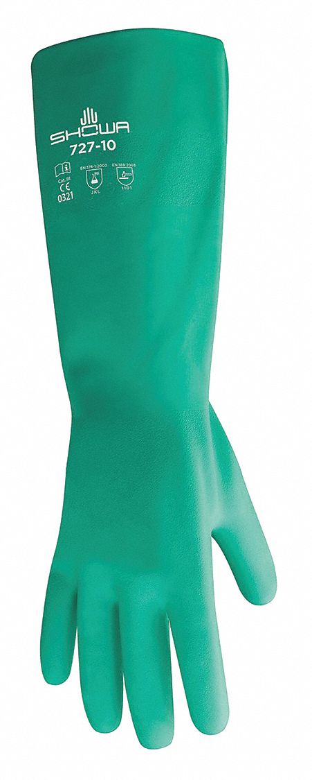 Showa 727-09 Chemical-Resistant Gloves, 727-09, SHOWA 727,  9 L Glove Size, High Tactility, L, Bisque, Green, 1 PR PK12