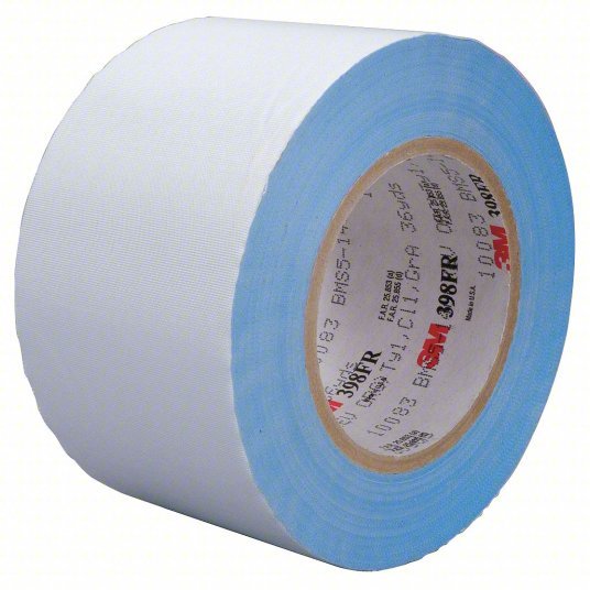 3M 398FR Cloth Tape High-Temp Sealing, 3 in x 36 yd, White, 7 mil Thick, Backing Glass Cloth PK12