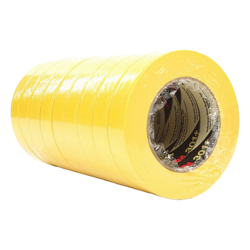 3M 301+ Painter's Tape, 15/16 in Wd, 60 yd Lg, 6.3 mil Thick, Yellow, Crepe Paper, Rubber, Indoor, 36 PK