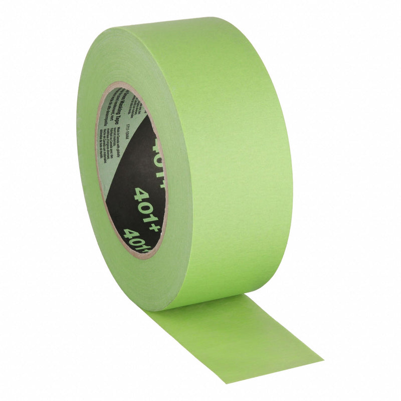 3M 401+ Painter's Tape, 1 7/8 in Wd, 60 yd Lg, 6.7 mil Thick, Green, Crepe Paper, Rubber, Indoor, 12 PK