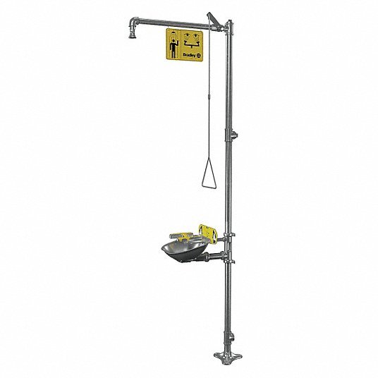 Bradley S19314BFSS Shower with Eyewash Floor Mnt, Uncovered, Stainless Steel Bowl, Stainless Steel Pipe