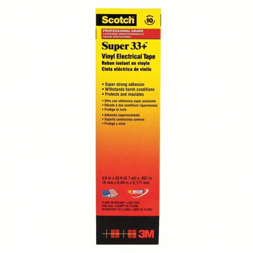 3M 33+SUPER - 3/4X20FT Vinyl Electrical Tape, 3/4 in W x 20 ft L, 7 mil Thick, Black, Scotch Super 33+, 10 Pk - Redwood.KV2A226