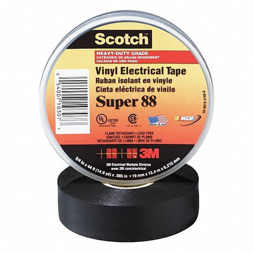 3M 88-Super-3/4x66FT Insulating Electrical Tape Gen Purpose, 3M™, Scotch®, Super 88, Vinyl, 3/4 in x 66 ft, Black - Redwood.KV2A227