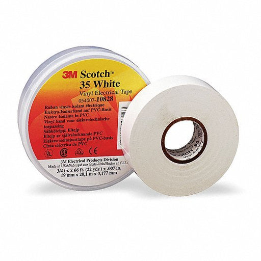 3M 10828 Electrical Tape: 3/4 in Wd, 22 yd Lg, 7 mil Thick, Vinyl, Rubber, 600 V Volt Rating, 35 White - Redwood.RW2A228