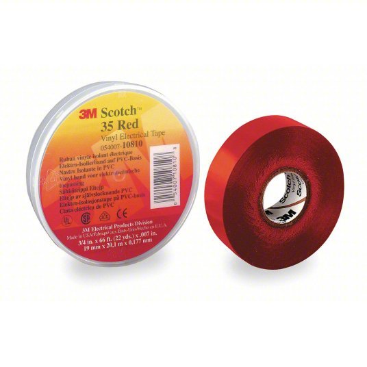 3M 10810 Vinyl Electrical Tape, 35, Scotch, 3/4 in W x 66 ft L, 7 mil thick, Red, 1 Pack - Redwood.KV2A229