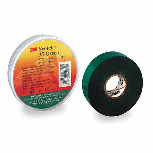 3M 10851 Vinyl Electrical Tape, 35, Scotch, 3/4 in W x 66 ft L, 7 mil thick, Green, 1 Pack - Redwood.