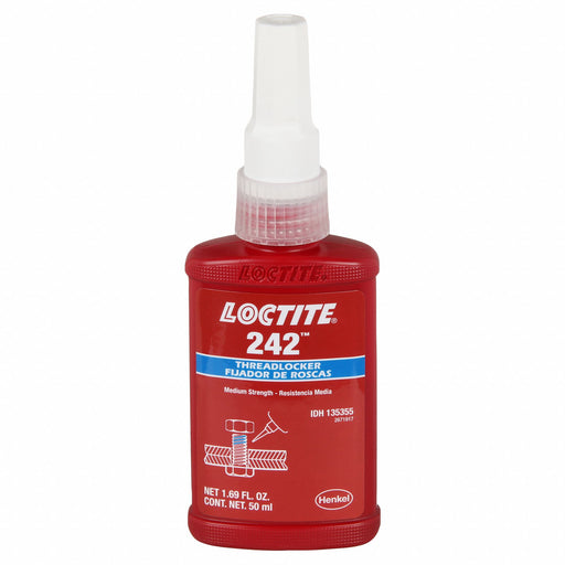 Loctite 135355 Medium-Strength Threadlocker, 242, Blue, 1.69 fl oz, Bottle, 1 EA, Blue – Medium Strength