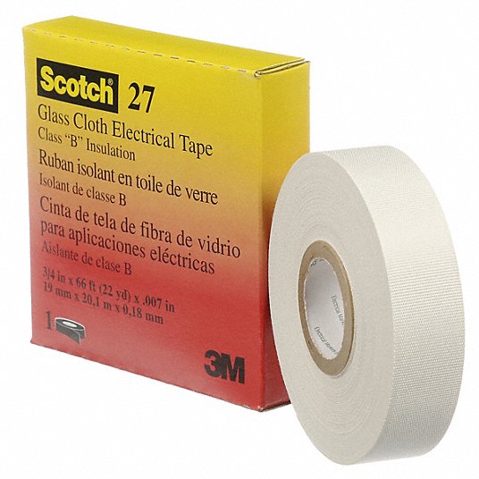 3M 27-3/4"X66' Electrical Tape 3/4 in Wd, 22 yd Lg, 7 mil Thick, Fiberglass Cloth, Rubber, 600 V Volt Rating