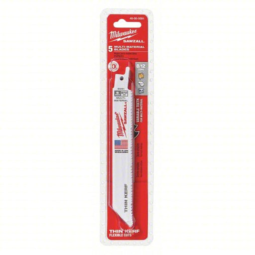 Milwaukee 48-00-5091 Reciprocating Saw Blade 8/12 Teeth per Inch, 6 in Blade Lg, 3/4 in Ht, 5 PK