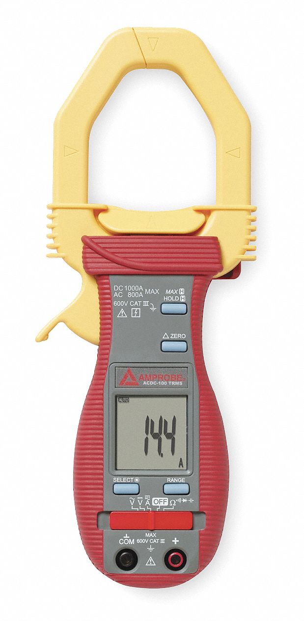 Amprobe ACDC-100 TRMS Digital Clamp Meter, 800 A, CAT III 600V, 2 in Jaw, Backlit