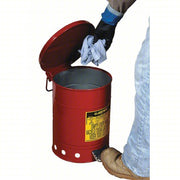 Justrite 09100 Oily Waste Can, 6 Gallon Capacity, Galvanized Steel, Red, Foot Operated Self Closing