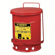 Justrite 09100 Oily Waste Can, 6 Gallon Capacity, Galvanized Steel, Red, Foot Operated Self Closing