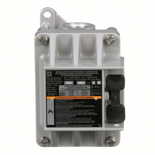 Square D 2510KR2H Manual Motor Switch 3 Poles, 20 A, 0.75 in Hub Dia, Feed Through