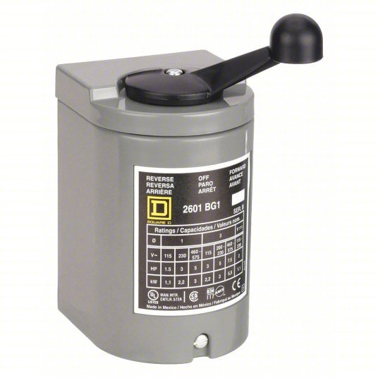 Square D 2601BG1 Drum Switch 3 Poles, Maintained/Momentary Action, NEMA-Rated 1, Plastic, Screw Clamp