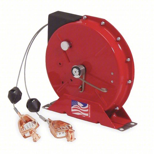 Reelcraft G 3050 Y Retractable Grounding Wire Reel Spring Return, Powder Coated, Locking, Red