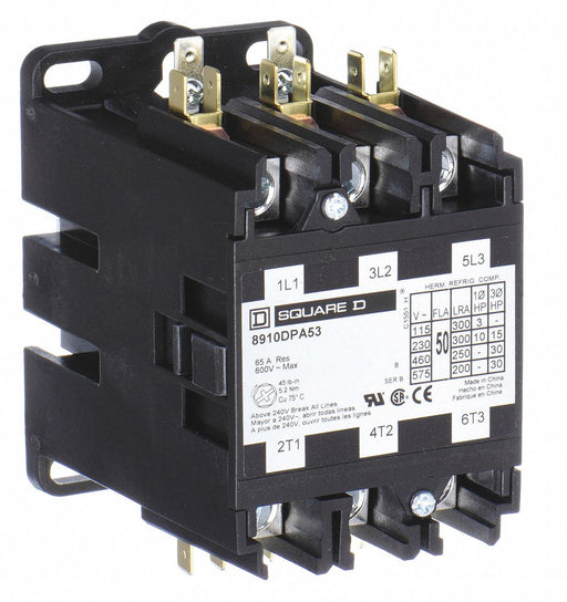 Square D 8910DPA63V02 Definite Purpose Magnetic Contactor, 3 Poles, 120V AC, 60 A, Non-Reversing