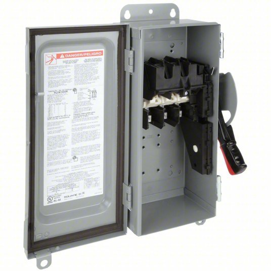 Square D HU361AWK Safety Switch Non-Fusible, 30 A, Three Phase, 600V AC, Galvanized Steel, Indoor/Outdoor