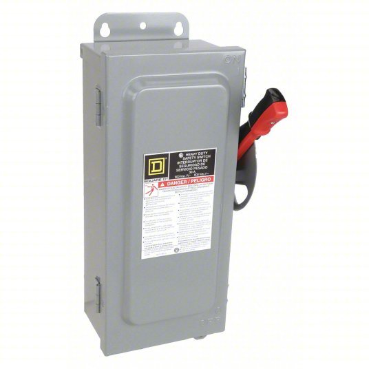 Square D HU361AWK Safety Switch Non-Fusible, 30 A, Three Phase, 600V AC, Galvanized Steel, Indoor/Outdoor