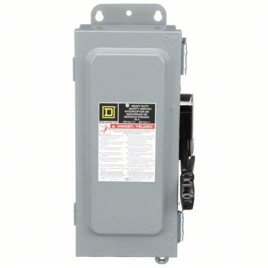 Square D HU361AWK Safety Switch Non-Fusible, 30 A, Three Phase, 600V AC, Galvanized Steel, Indoor/Outdoor