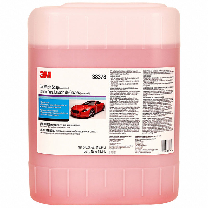 3M 38378 Car Wash Soap, Truck and Trailer Wash, 5 gal, Red Liquid, Cherry Fragrance, Butyl-Free, Biodegradable, Phosphate-Free