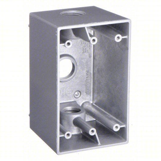 Bell 5385-0 Weatherproof Electrical Box, 1 Gang, 1/2 in Hub Size, 3 Inlets, 4.5 in L, 2.75 in W, Aluminum, Gray