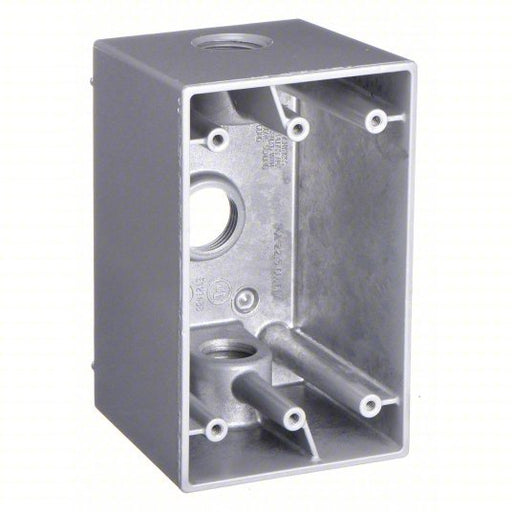 Bell 5385-0 Weatherproof Electrical Box, 1 Gang, 1/2 in Hub Size, 3 Inlets, 4.5 in L, 2.75 in W, Aluminum, Gray