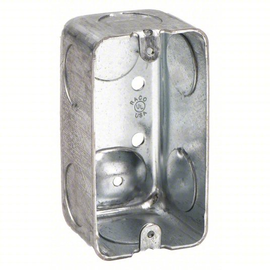 Raco 663 Electrical Box Steel, Steel Material & Nominal Size, 1 Gangs, 1 7/8 in Box Dp, 2 1/8 in Box Wd