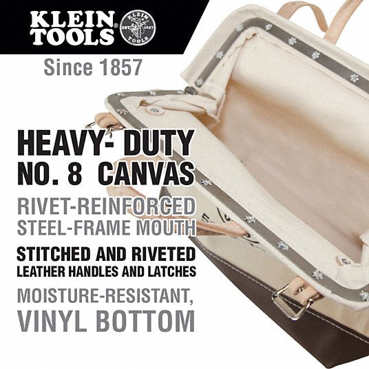 Klein 5102-20 Tool Bag 20 in W x 6 in D x 15 in H, Brown, Canvas, 1 Pockets, 1 Inside Pockets, Canvas