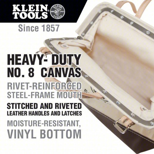 Klein 5102-12 Tool Bag Canvas, 1 Pockets, 12 in Overall Wd, 6 in Overall Dp, 10 in Overall Ht