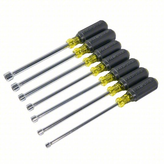 Klein 647M Fastener-Holding Nut Driver Set SAE, 15 3/4 in, 6 in Shank Lg, Ergonomic Grip