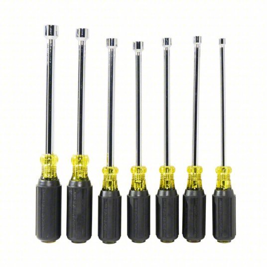 Klein 647M Fastener-Holding Nut Driver Set SAE, 15 3/4 in, 6 in Shank Lg, Ergonomic Grip
