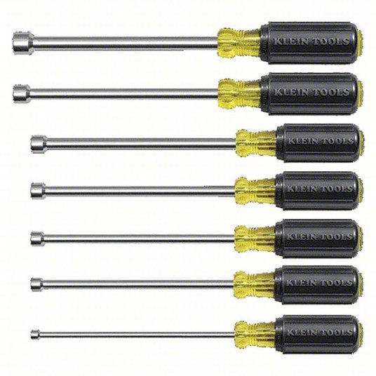Klein 647M Fastener-Holding Nut Driver Set SAE, 15 3/4 in, 6 in Shank Lg, Ergonomic Grip