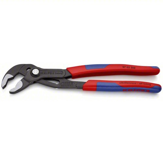Knipex 87 02 250 SBA Water Pump Plier V, Push Button, 2 in Max Jaw Opening, 10 in Overall Lg, 25 Jaw Positions, Serrated