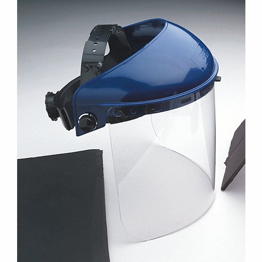 Redwood RW9TZ55 Ratchet Face Shield Assembly, PETG, Uncoated, Clear Visor, Blue, 8 in Visor Height