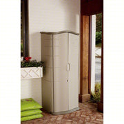 Rubbermaid FG374901OLVSS Outdoor Storage Shed 17 cu ft Capacity, Green/Tan, 26 in x 19 in x 67 in, Vertical