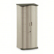 Rubbermaid FG374901OLVSS Outdoor Storage Shed 17 cu ft Capacity, Green/Tan, 26 in x 19 in x 67 in, Vertical
