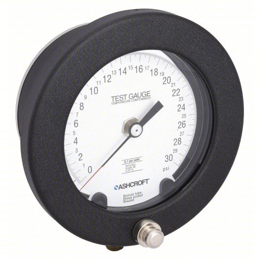 Ashcroft 45-1082AS 02L 30 PSI Pressure Gauge, 0 to 30 psi, 1/4 in MNPT, Aluminum, Black