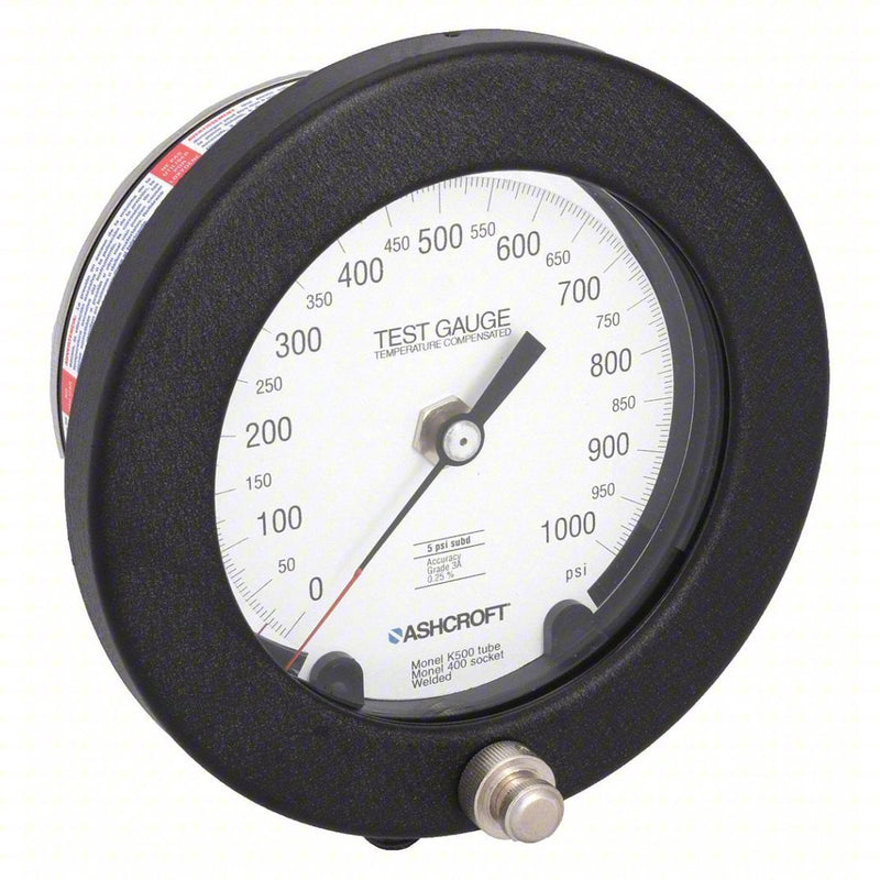 Ashcroft 45-1082PS 02L 1000 Test Pressure Gauge, 0 to 1,000 psi, Std Gauge, Grade 3A - Test, 1082