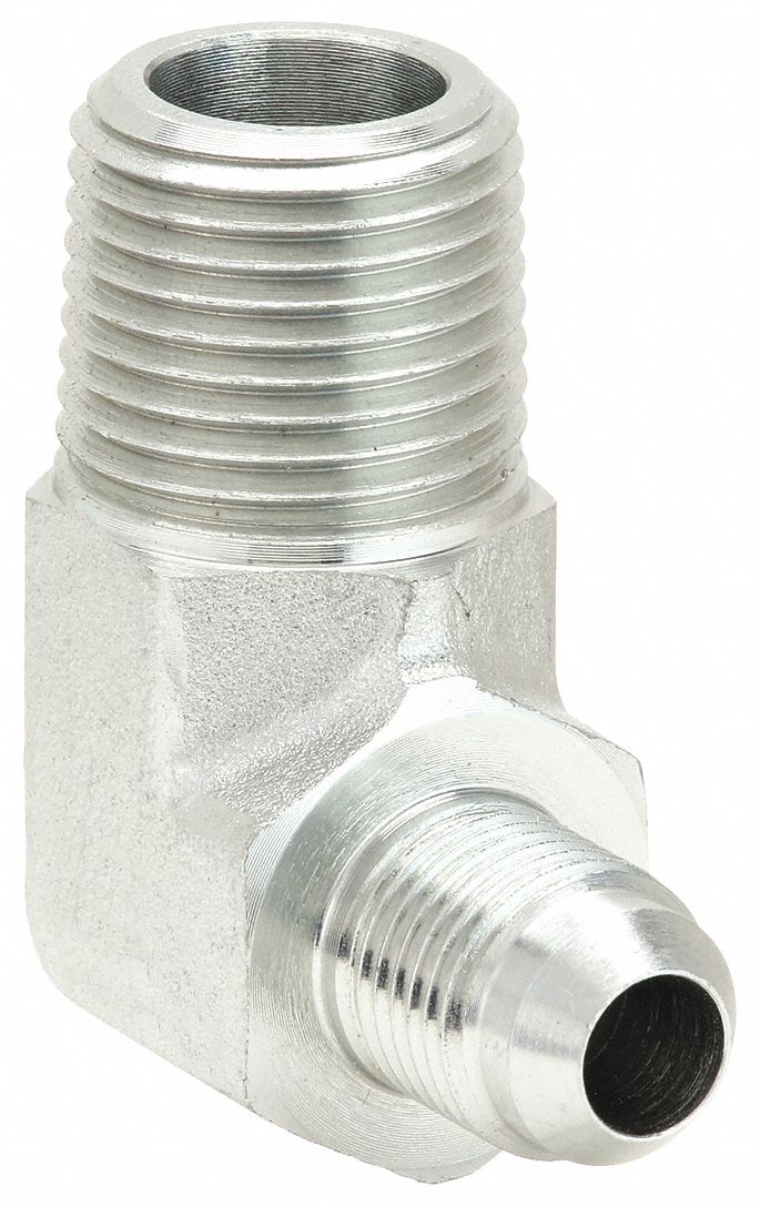 Aeroquip 2024-8-6S Hydraulic Hose Straight Adapter, NPT Threaded x JIC Threaded, Male x Male, Rigid, 90° Elbow