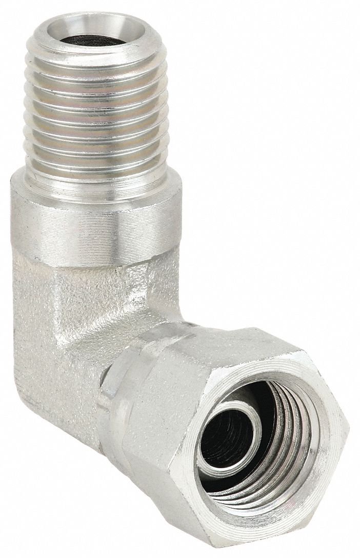Aeroquip 2047-4-4S Hydraulic Hose Straight Adapter, NPSM Threaded x NPT Threaded, Female x Male, Swivel, 90° Elbow