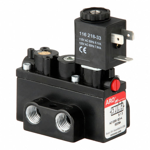 Aro A212SS-120-A Solenoid Air Control Valve, Alpha, Four-Way / Two-Position, 120V AC, 1/4 in Female NPT, 150 psi