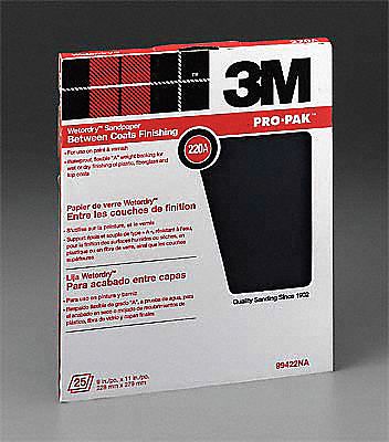 3M 99422NA Sanding Sheet, 9 in x 11 in, Silicon Carbide, 220 Grit, 25 PK
