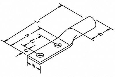 3M 31129 Compression Lugs, For 1 AWG, Stranded Wire, 1/2 in Stud Size, Long, Copper Barrel