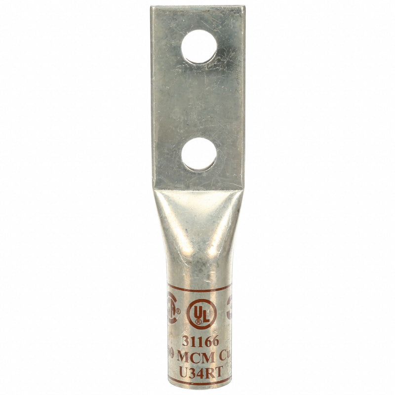 3M 31166 Compression Lugs, For 500 kcmil, Stranded Wire, 1/2 in Stud Size, Long, Copper Barrel