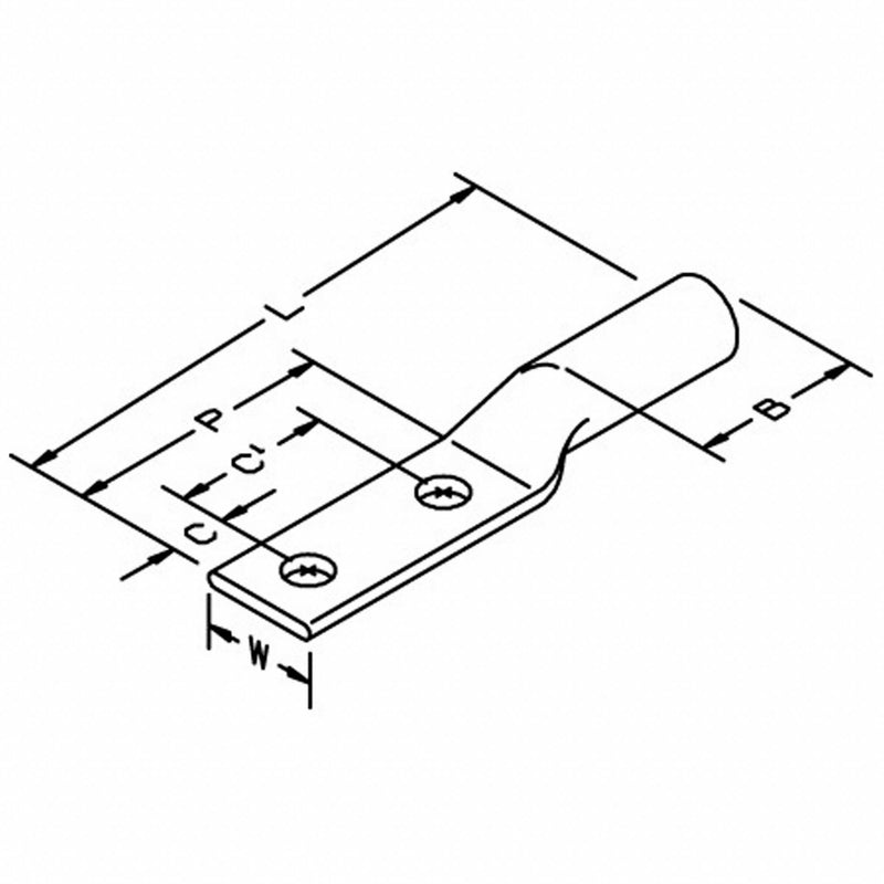 3M 31125 Compression Lugs, For 2 AWG, Stranded Wire, 1/2 in Stud Size, Long, Copper Barrel