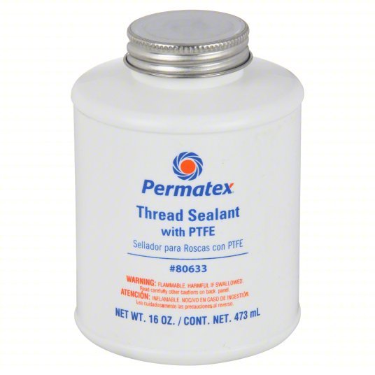 Permatex 80633 Pipe Thread Sealant with PTFE, 16 fl oz, Brush-Top Can, White