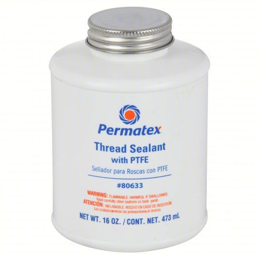 Permatex 80633 Pipe Thread Sealant with PTFE, 16 fl oz, Brush-Top Can, White